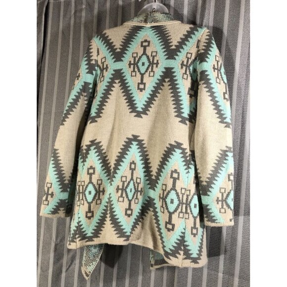 renee c sweater Open Aztec Bohemian Size Small Wool & Mohair Gray Teal - Picture 4 of 12